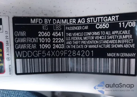 2009 Mercedes-Benz C 300 Luxury/Sport from USA, damaged, VIN WDDGF54X09F284201